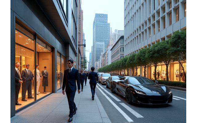 銀座のブティックが並ぶ洗練された通りを歩く人々