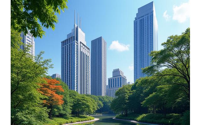 新宿の高層ビル群と新宿御苑の緑が織りなす現代的な風景
