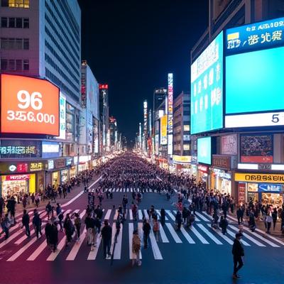 東京の渋谷スクランブル交差点の夜景