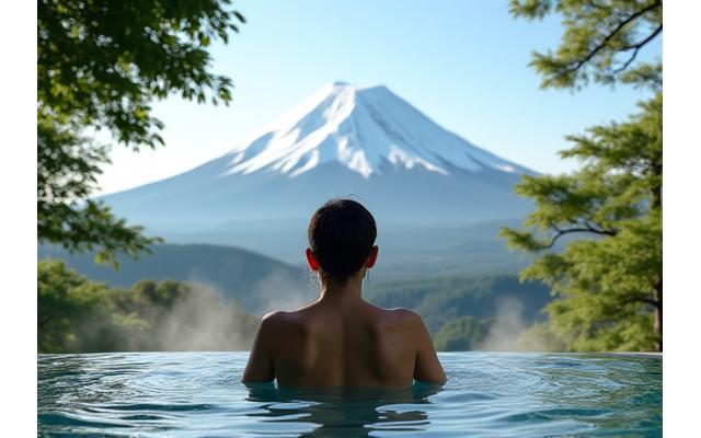 箱根の露天風呂から見える富士山